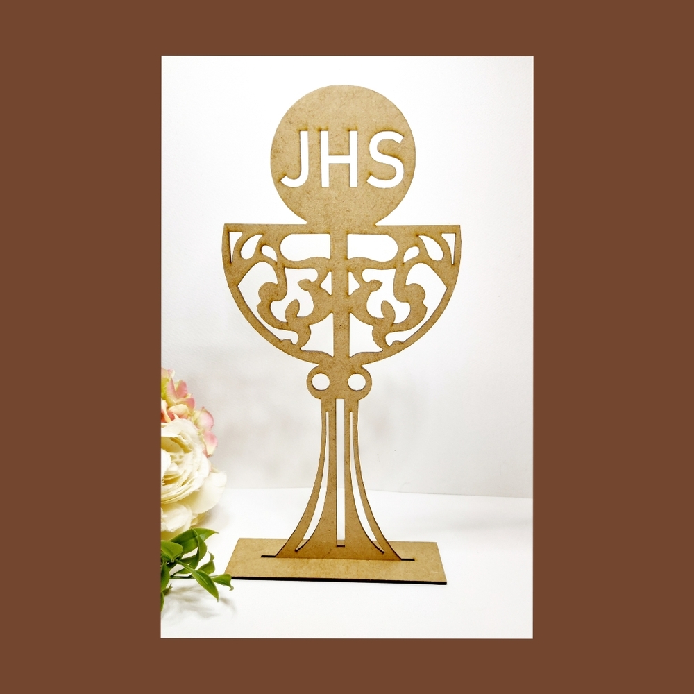 Holy Chalice Cake Topper. Wooden Grial First Holy Communion JHS Cake Toppers.
